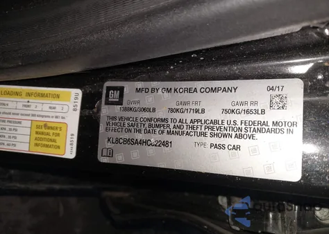 2017 Chevrolet Spark Ls Cvt из США, поврежденный, VIN KL8CB6SA4HC822481